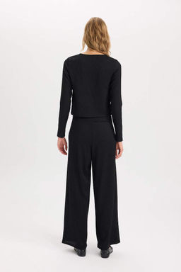 Широкие брюки Широкие брюки Базовые прямые мятые брюки с гибкой талией - Defacto фото 7