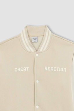 Мягкий пушистый кардиган обычного кроя с воротником-бомбером и принтом на спине - Defacto фото 8