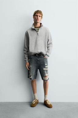 RIPPED DENIM BERMUDA SHORTS