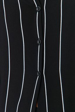 Trendyolmilla Siyah Cizgili Y?rtmac Detayl? Viskon Gomlek-Pantolon Dokuma Pijama Tak?m? THMAW23PT00158  фото 3