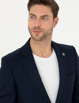 Lacivert Ex. Slim Fit _izgili Tak_m Elbise