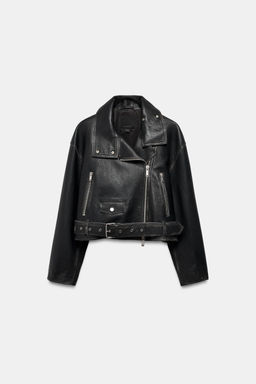 CHAQUETA BIKER PIEL ZW COLLECTION LIMITED EDITION / Negro - Zara фото 8