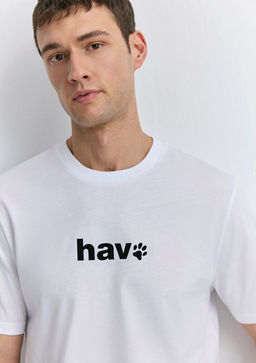 Hav Bask?l? Beyaz Tisort - Mavi фото 5