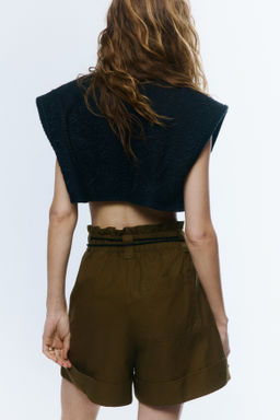 Pantal?n corto paper bag en mezcla de lino - H&m фото 5