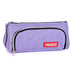 Пенал "Private" 21x8,5x8,5 см, треугольный для 70 предметов, текстильный, на молнии, с ручкой, наружный объемный карман на молнии с плавающей перегородкой, с каучуковой аппликацией, сиреневый
