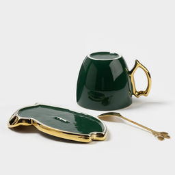 Чайная пара «Ливона», 3 предмета: чашка 160 мл, блюдце, ложка, керамика, изумрудная