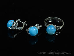 Кольцо Серьги с агатом тонированным, цв. голубой размер 19