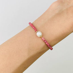 Браслет из Родонита и Жемчуга 16 см +