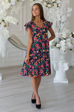 Платье женское из кулирки Люси красно-желтые цветы - Амадэль фото 7