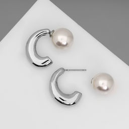 Серьги с жемчугом Эксклюзив полукольца, цвет серебро