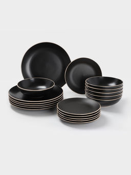 Набор тарелок Доляна Ваниль, 18 предметов: 6 тарелок d=19 см, 6 тарелок d=27 см, 6 мисок d=19 см, керамика, чёрный