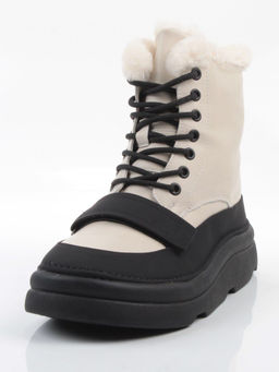 04-PAJ76-2Z LT. BEIGE /BLACK Ботинки зимние женские (натуральная кожа, натуральный мех, 100% шерсть)