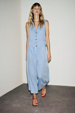 LINEN BLEND WAISTCOAT JUMPSUIT