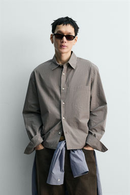 CAMISA BOXY FIT CUADROS / Marr?n / Topo - Zara фото 2
