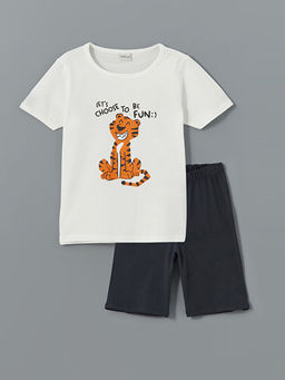 Bisiklet Yaka Erkek ?ocuk ?ortlu Pijama Tak?m?