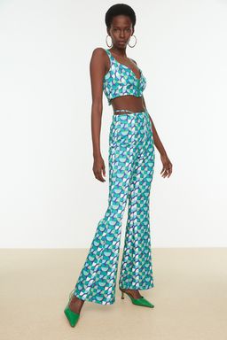 Yesil Geometrik Desenli Orme Pantolon TPRSS22PL0052