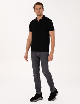 Siyah Slim Fit %100 Pamuk K_vr_lmaz Polo Yaka Basic Ti__rt