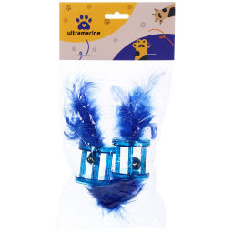 Цена за 6 шт. Игрушка для кошек с бубенчиком в наборе 2шт "ИГРУЛИК", с перышками, цвет синий, 4см