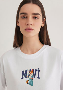 Kedi Logo Bask?l? Beyaz Tisort - Mavi фото 6