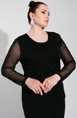 Сетка+ трикотажная вискоза лонгслив джемпер блуза