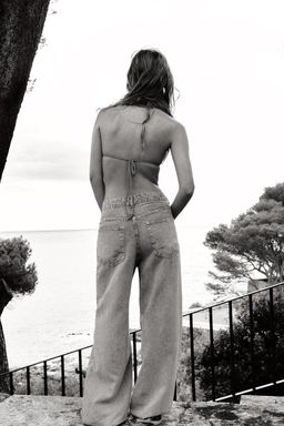 DENIM-EFFECT WIDE-LEG FLOWING TROUSERS - Zara фото 6