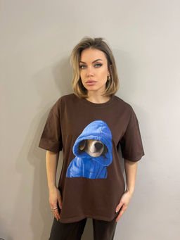 K12302 Футболка OVER SIZE (плотный хлопок) КОРИЧНЕВЫЙ