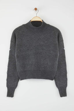 Antrasit Yumusak Dokulu Dugme Detayl? Triko Kazak TWOAW24KZ00384