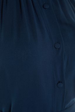 Lacivert Kusakl? Hakim Yaka Midi Dokuma Gomlek Elbise TWOSS19XM0112 - Trendyolmilla фото 8