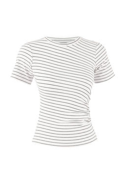 Ekru Cizgili Fitted/Vucuda Oturan K?sa Kollu Buzgulu Yumusak Orme Bluz TWOSS26BZ00109