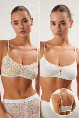 TRENDYOLMILLA Cok Renkli 2li Paket Pamuklu Cicekli Balensiz Kaps?z Bralette Orme Sutyen THMSS25SU00028
