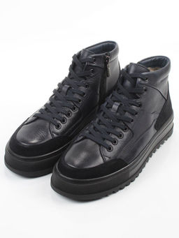 05-B203B-1M-C DK.BLUE Ботинки зимние мужские (натуральная кожа, натуральный мех)