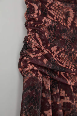 Bordo Boho Bask?l? Skater Asimetrik Etek Ucu Detayl? Esnek Orme Etek TWOAW26ET00037