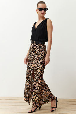 TRENDYOLMILLA Cok Renkli Leopar Desenli Y?rtmac Detayl? Viskon Kumas Maxi Boy Dokuma Etek TWOSS24ET00205 фото 3