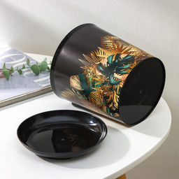 Горшок для цветов с поддоном Доляна «Голди. Листья», 1,6 л, d=14 см, h=15,5 см, пластиковый, цвет чёрный