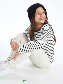 Bisiklet Yaka ?izgili Uzun Kollu K?z ?ocuk Ti??rt