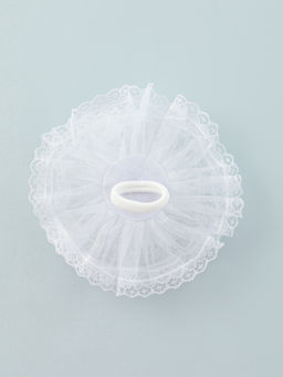 Цена за 6 шт. Бант для волос на резинке «Школьница», волна кружева, d=16 см, белый