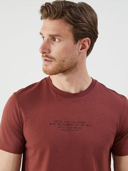 Bisiklet Yaka Bask?l? Penye Erkek Ti??rt