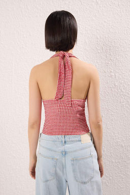 K?rm?z? Poti Kare Boyundan Baglamal? Fitted Esnek Orme Bluz TWOSS25BZ00565 - Trendyolmilla фото 6