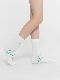 Цена за 5 пар! Носки детские белые с контурным рисунком в виде медведя