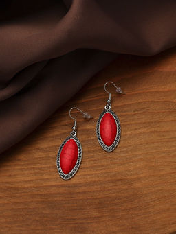 Серьги под натуральный камень Натурель эллипс, красные в чернёном серебре