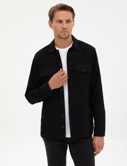 Siyah Comfort Fit Uzun Kollu G_mlek Ceket