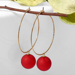 Серьги ассорти Снежок в кольце, цвет красный в золоте