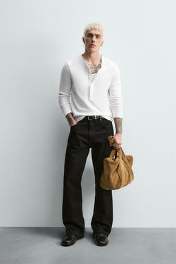 RIBBED T-SHIRT WITH BUTTONED NECKLINE