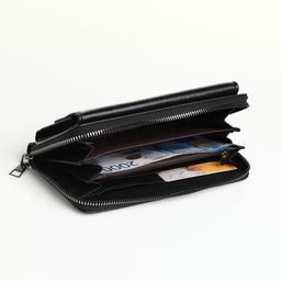 Портмоне мужское на молнии, отдел для карт, монет, чёрное