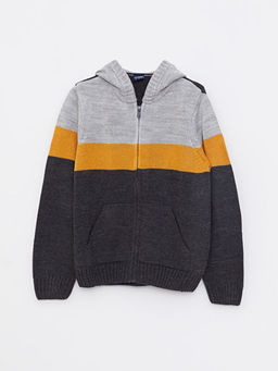 Kap??onlu Renk Bloklu Uzun Kollu Erkek ?ocuk Triko H?rka