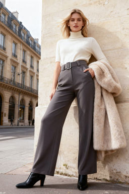 TRENDYOLMILLA Antrasit Kemerli Straight/Duz Kesim Dokuma Kumas Pantolon TWOSS21PL0104 фото 10