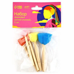 Цена за 2 шт. Кисть для рисования спонж набор 5 шт. «Фрида» цветные, деревянная ручка