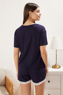 Trendyolmilla Lacivert Dantel Detayl? Fitilli Sortlu Orme Pijama Tak?m? THMSS25PT00213 фото 5