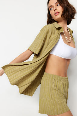 Ekru Dokuma Plaj Gomlek-Sort Tak?m TBESS23AU00054 - Trendyolmilla фото 11