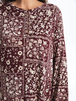 Bisiklet Yaka Desenli Uzun Kollu Elbise